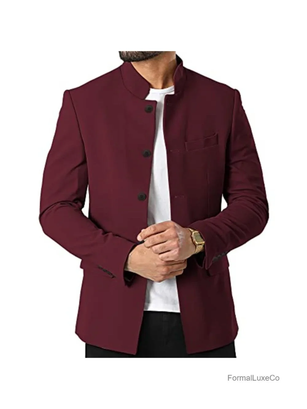 Men's Casual Suit Blazer Mandarin Collar Lightweight Lined Sport Coat